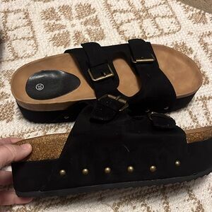 Black Women's Sandals with Buckle Detail
